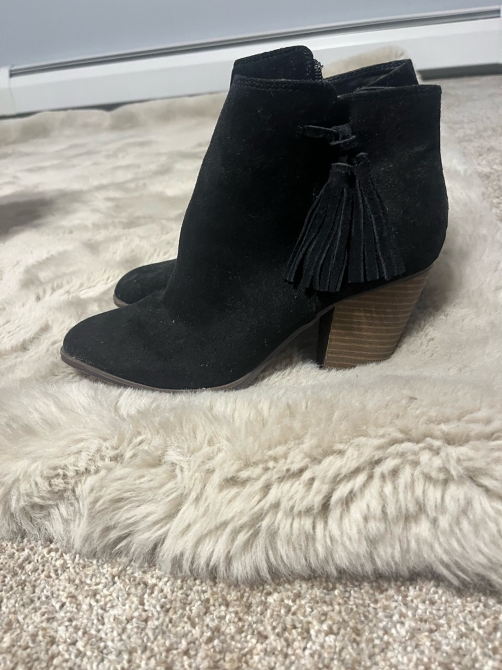 Black Suede Tassel Ankle Boot